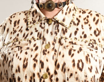 Chico s Chico s Jacket Chico s Leopard Print Jacket Leopard Print Jacket Studded Leopard Print Jacket Cotton spandex Jacket Size 16 18 Etsy UK