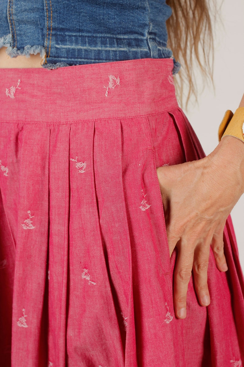 80's Preppy Pink Skirt, Long Prairie Skirt, Full Pleated Midi, Levi Strauss Skirt, Perry Ellis image 7