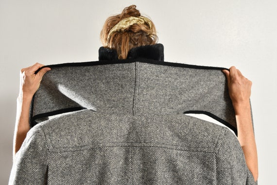 Herringbone Tweed Cape with Attached Scarf, 80's … - image 9