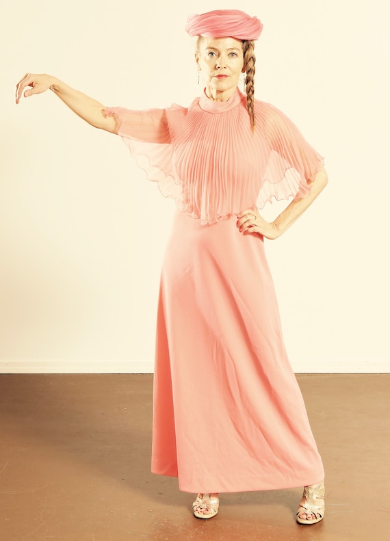 Miss Rubette Inc./ Pink Chiffon Prom Dress/ 70's … - image 1