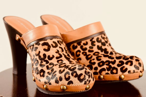 Leopard Print Studded Clogs Cheetah Pattern Mules Platform 