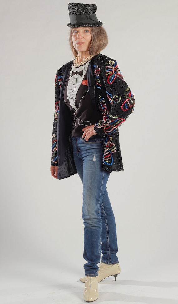 American Night/ Sequin Butterfly Jacket/ Multi-Co… - image 5