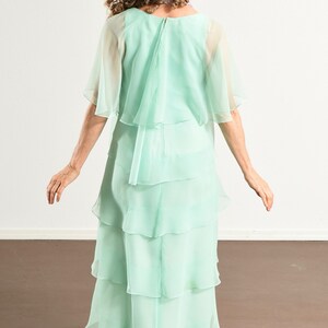 70's Chiffon Prom Dress, Mint Green, Butterfly Sleeve, Multi-Tiered Hem, Bridesmaid image 5