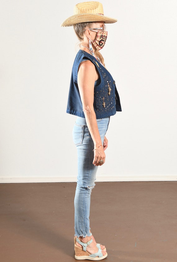 MONIQUE Fashions/ Denim Studded Vest/ Denim Beade… - image 3