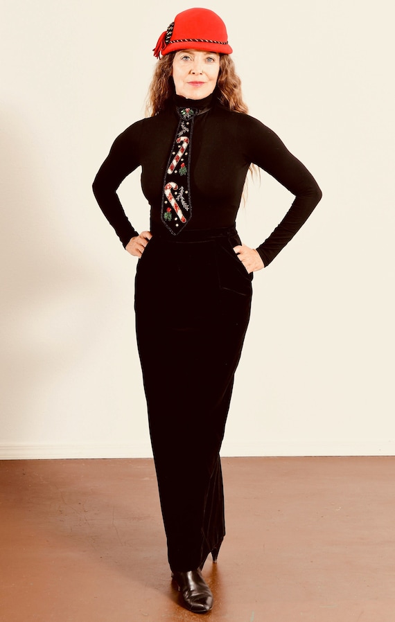 Preswick & Moore/ Vintage Velvet Skirt/ Black Vel… - image 1