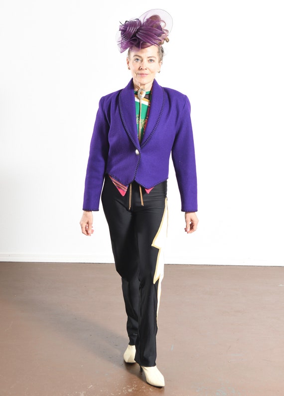 Western Purple Wool Coat Southwest Cropped Blazer Cowboy Jacket