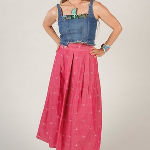 80's Preppy Pink Skirt, Long Prairie Skirt, Full Pleated Midi, Levi Strauss Skirt, Perry Ellis image 6