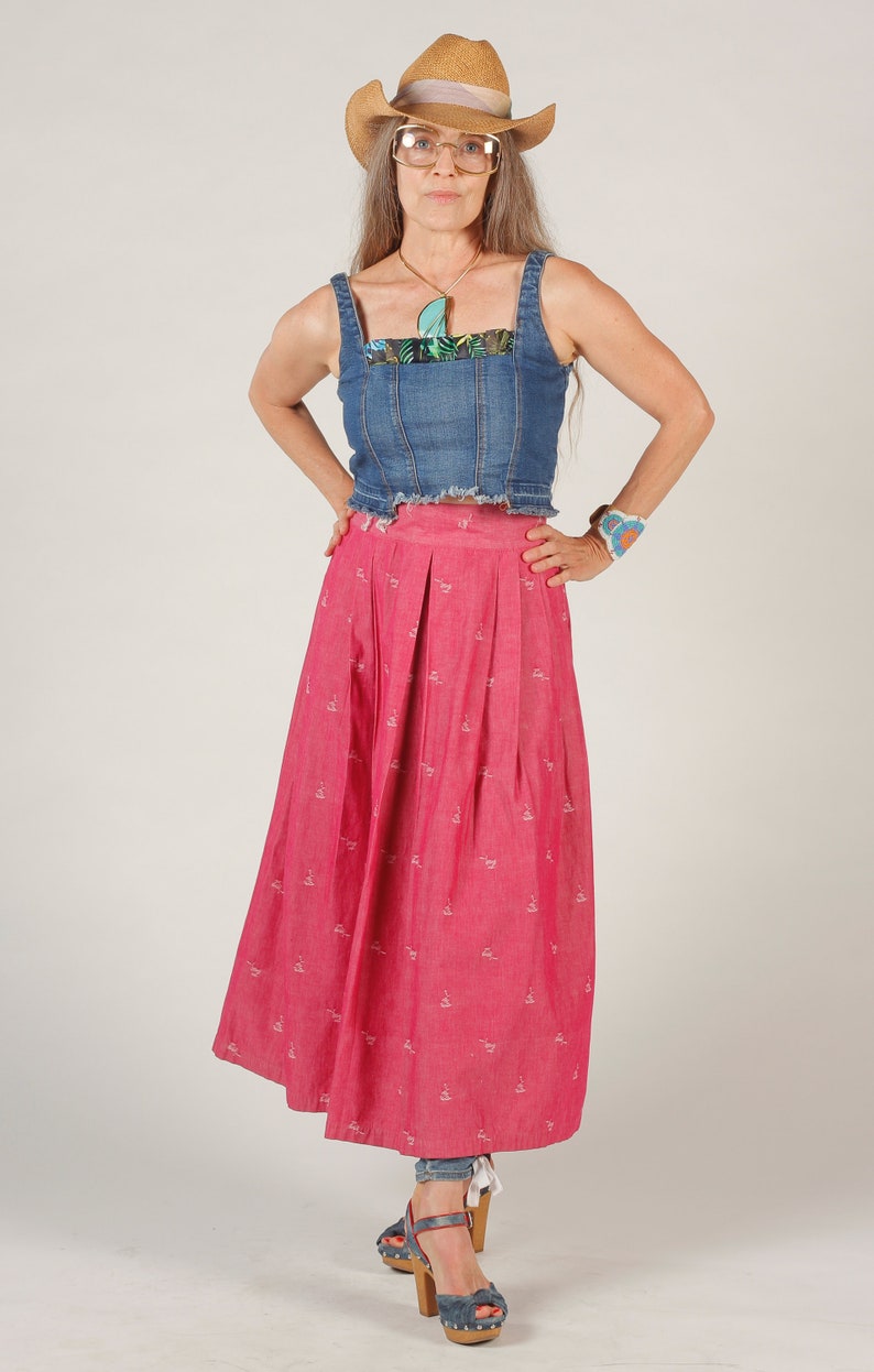80's Preppy Pink Skirt, Long Prairie Skirt, Full Pleated Midi, Levi Strauss Skirt, Perry Ellis image 6
