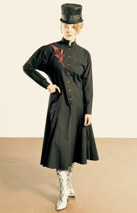 Black Western Dress, Southwest Shirtdress, 80's V… - image 1