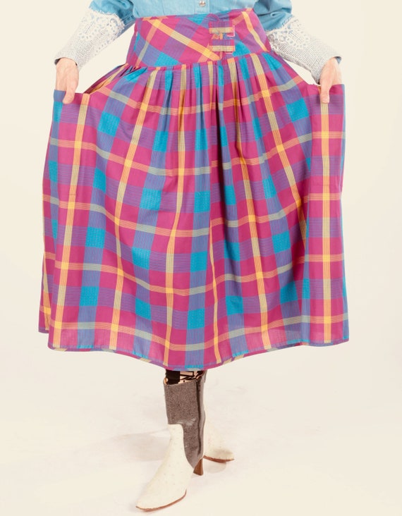 80's Plaid Skirt/ Plaid Cotton Skirt/ Full Plaid S