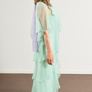 70's Chiffon Prom Dress, Mint Green, Butterfly Sleeve, Multi-Tiered Hem, Bridesmaid image 4