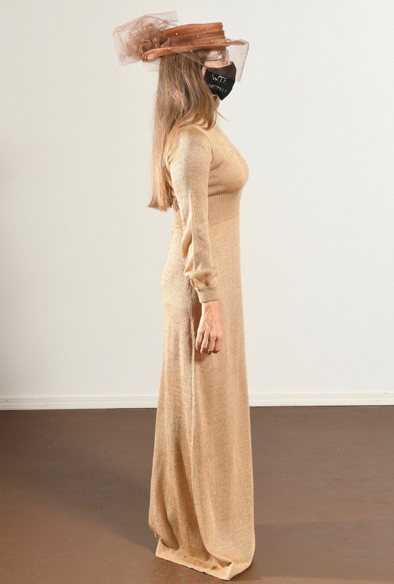 70's Gold Knit Dress, Long Turtleneck Sweaterdres… - image 4