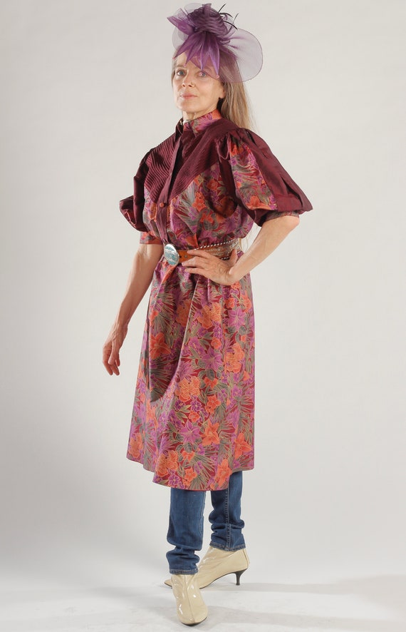 Indonesian Floral Print Dress/ 80s Floral Dress/ … - image 5