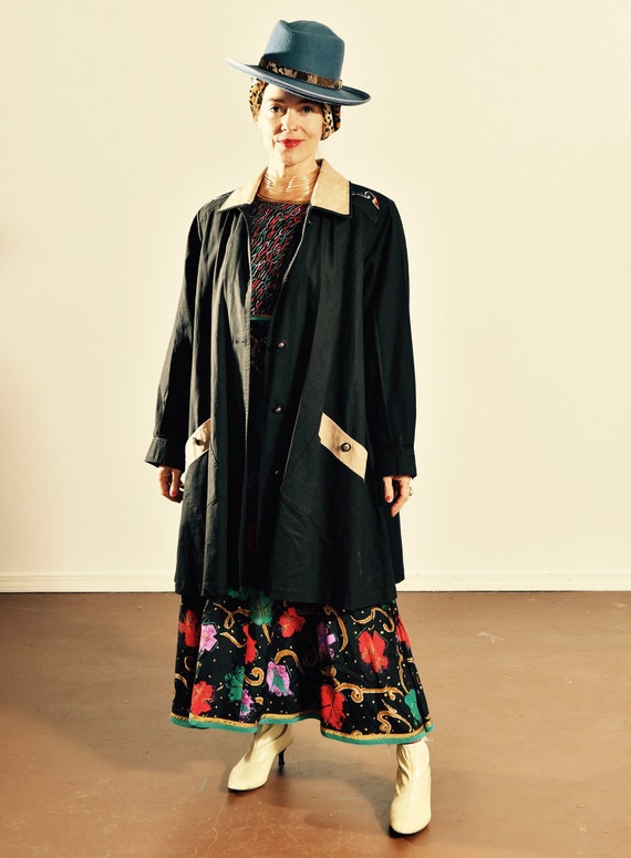 Southwestern Swing Coat, Black Linen 80's Overcoat