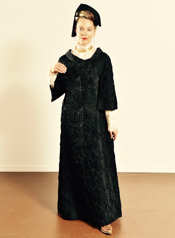 1960's Black Opera Cloak, Full Length Goth Coat, … - image 1