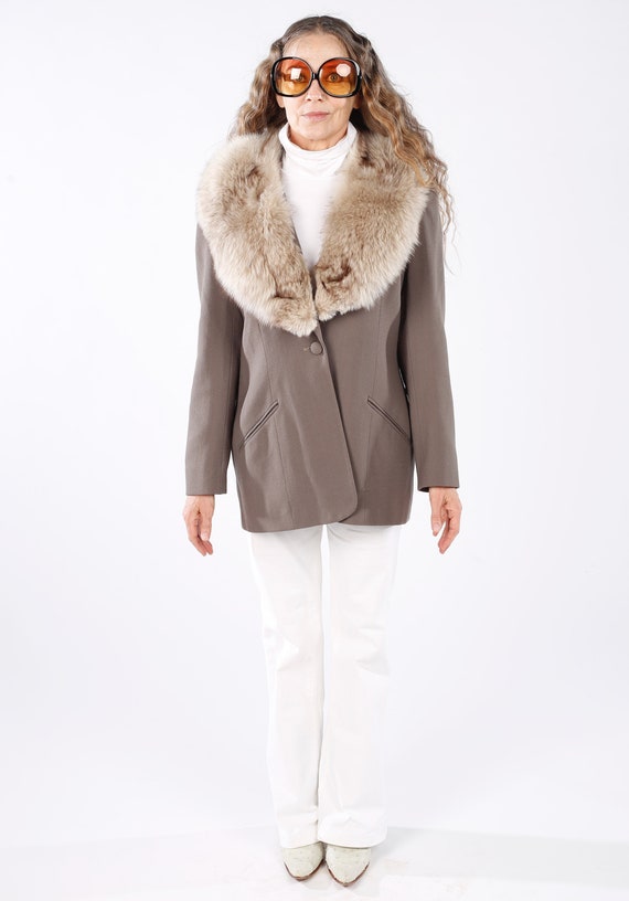 Evan Picone/ Fur Collar Coat/ Fur Collar Blazer/ … - image 3