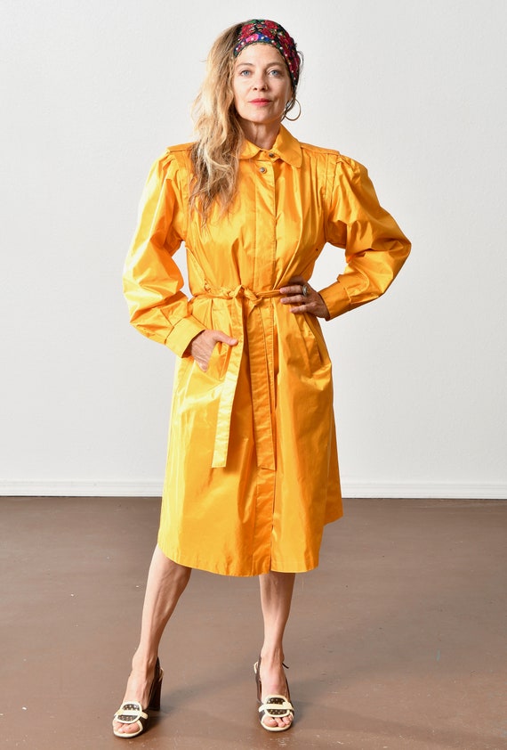 Yellow Trench Coat, 80's Rain Coat, Puff Sleeve, … - image 2