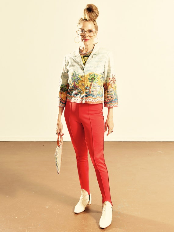 Beaded Palm Tree Print Cropped Summer Jacket with… - image 1