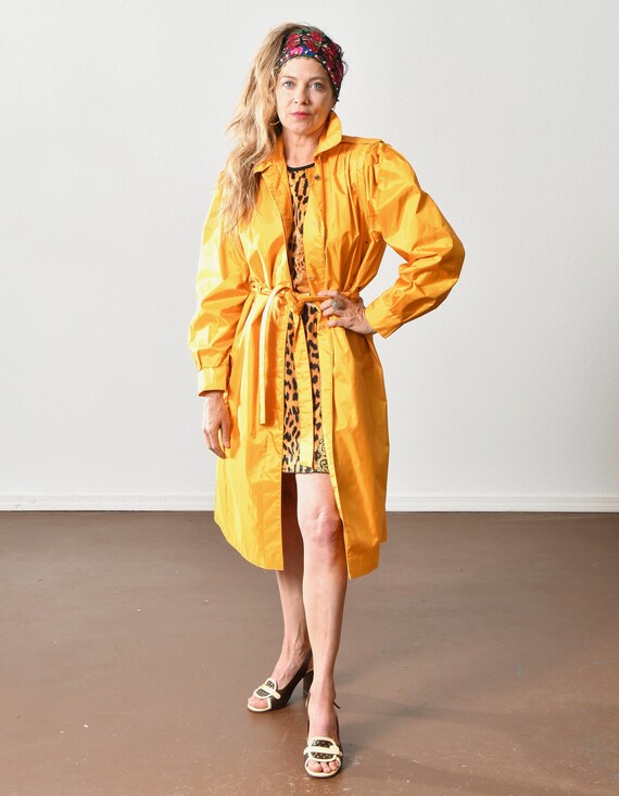 Yellow Trench Coat, 80's Rain Coat, Puff Sleeve, … - image 5