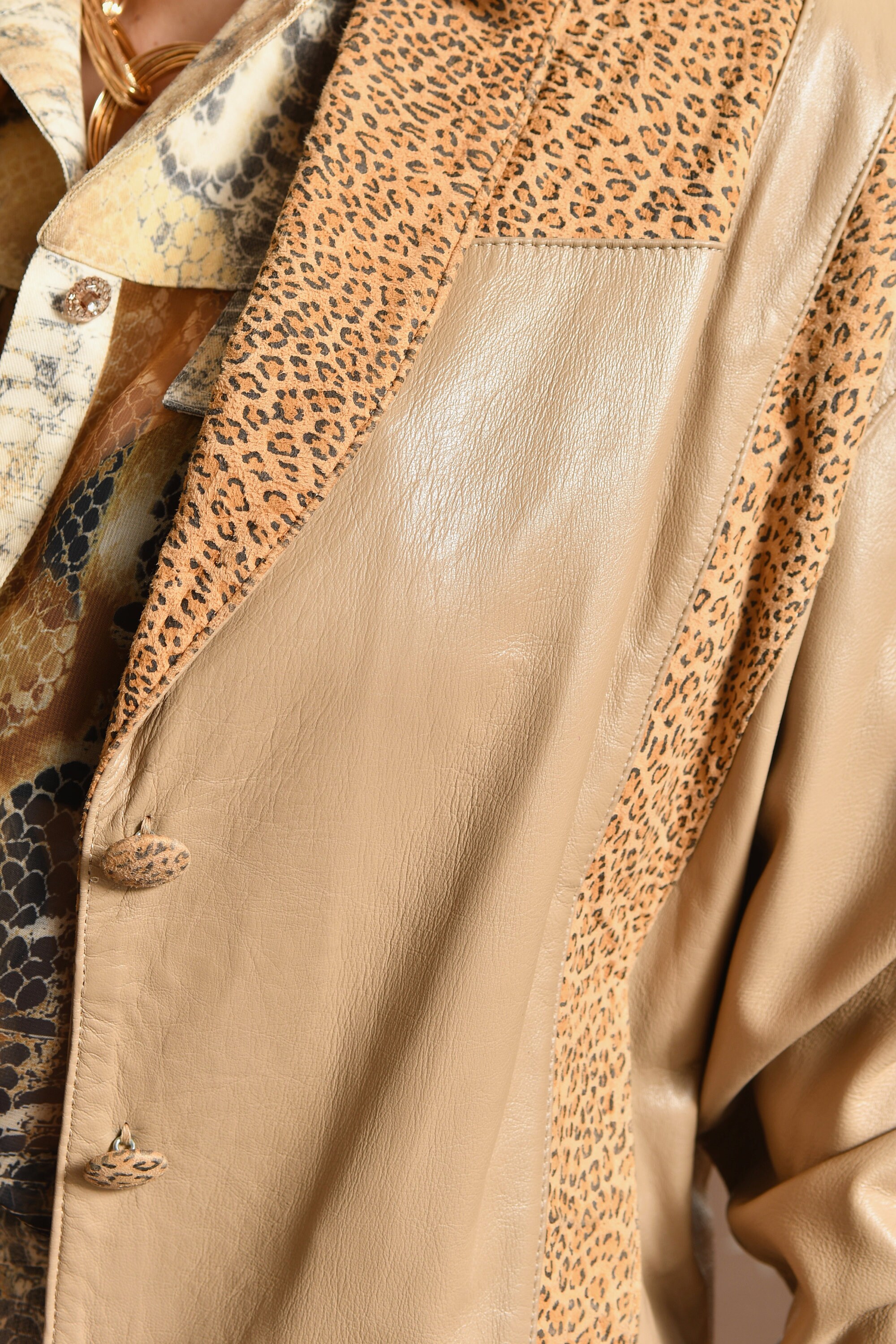 80₋90s leopard leather jacket レオパード柄