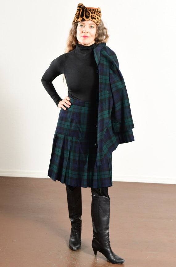 Plaid Two Piece Pleated Skirt Set, 60's Tartan Bl… - image 7