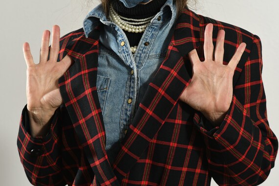 80's Double Breasted Plaid Blazer, Preppy School … - image 7