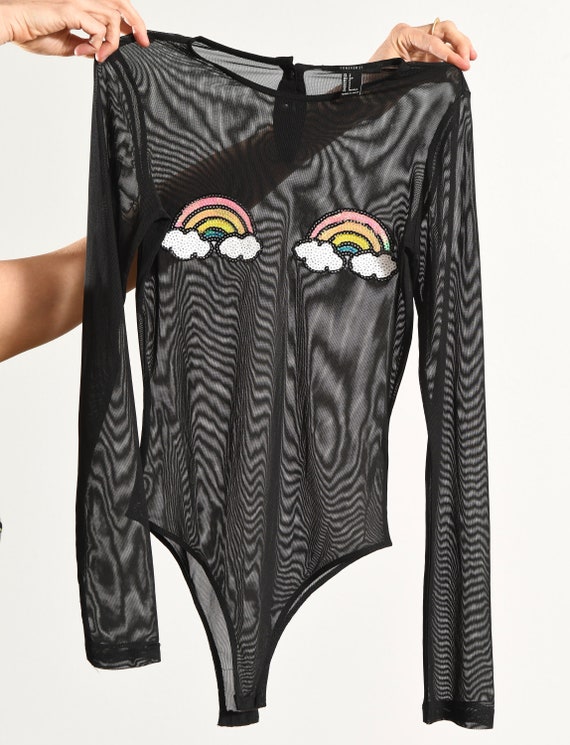 Black Sheer Bodysuit/ Black Mesh Bodysuit/ Rainbo… - image 5