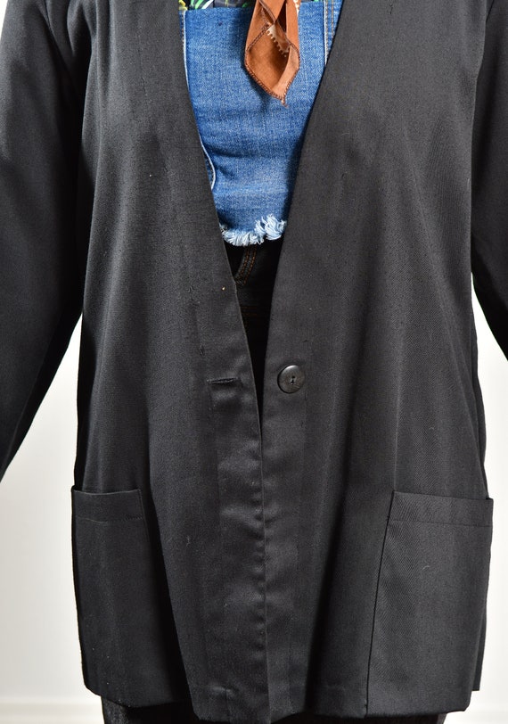 90's Black Long Blazer, 80s Single Breasted Blaze… - image 7