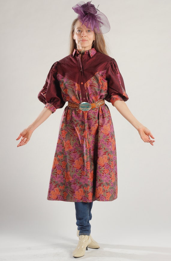 Buy Indonesian Floral Print Dress/ 80s Floral Dress/ 80s Puff 