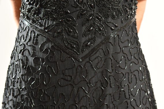 Black Bead Silk Dress, 80s Knee Length Cocktail, … - image 7