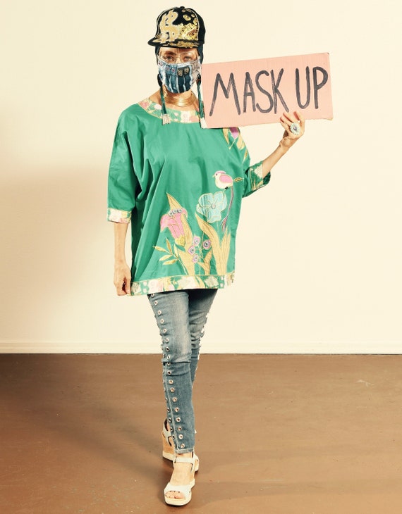 Ramona Rull New York/ 80's Embroidered Top/ Hawaii