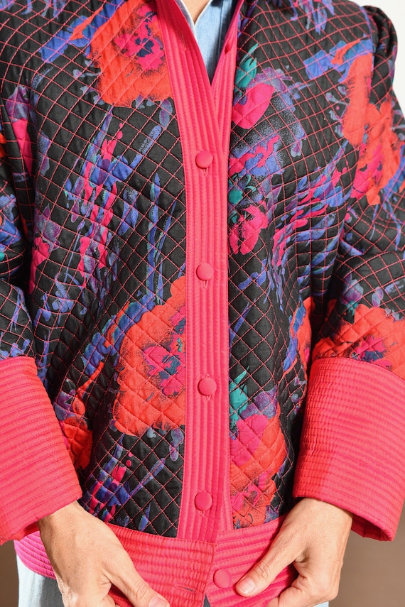 80's Silk Quilted Jacket, 100% Silk Thai Hand Wov… - image 7