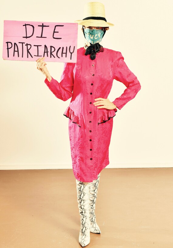 CC Courtney/ 80's Silk Dress/ Fuschia Silk Dress/
