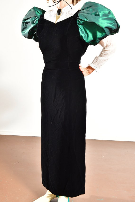 Velvet Dress/ Black Velvet Dress/ Big Puff Sleeve… - image 8