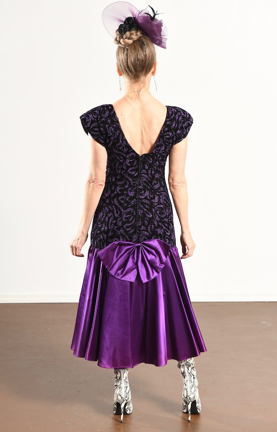 80's Drop Waist Velvet Party Dress, 80's Purple P… - image 3