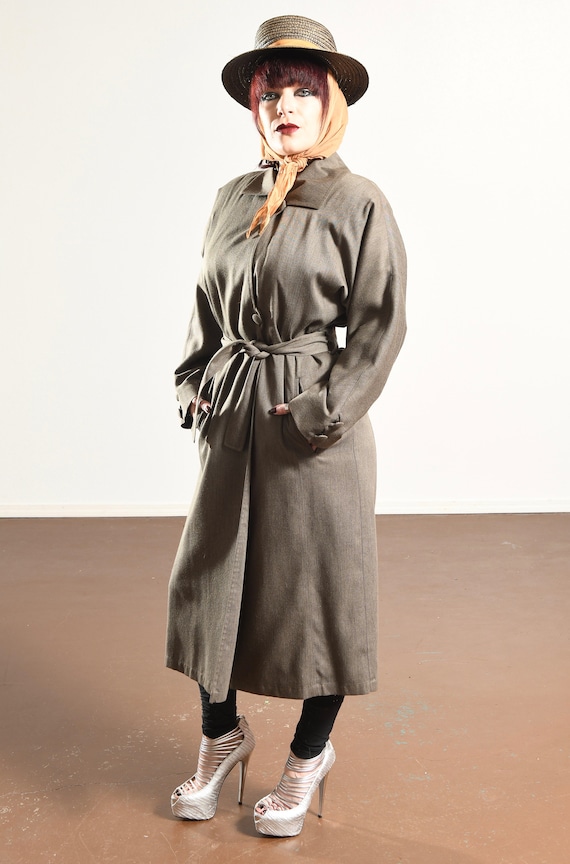 London Fog Trench Coat/ Olive Wool Trench Coat/ W… - image 5