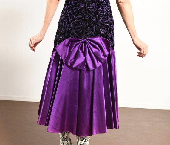 80's Drop Waist Velvet Party Dress, 80's Purple P… - image 8