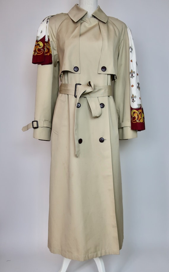 Classic 70's Trench Coat With Attached Scarf, Double Classic 70's Trench Coat With Attached Scarf, Double