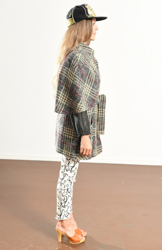 Plaid Cape Coat/ Belted Tartan Jacket, Gray Fall … - image 3