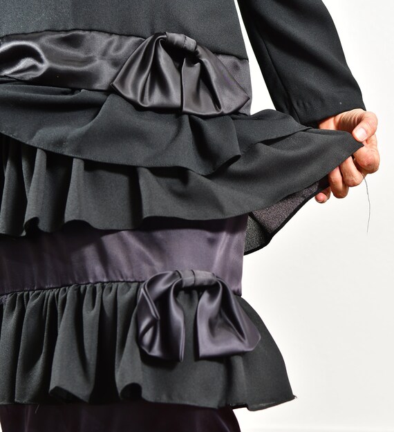 80's Black Ruffle Dress/ Black Bow Dress/ 80's Bo… - image 8