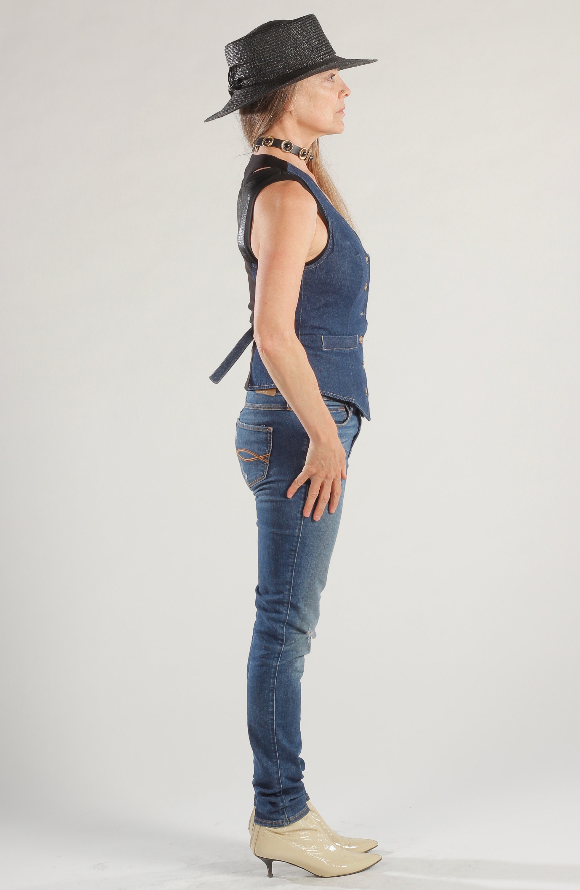Denim Vest Coat/ Denim Halter Top 