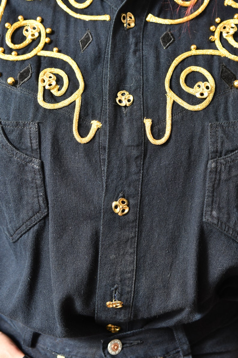 80/'s Don/'t Stop Jeans Bo/'s Denim Pantsuit Vintage Denim Pantsuit Embroidered Denim Pantsuit Size M