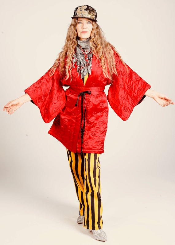 Carole Little/ Quilted Kimono/ Red Kimono/ Emboss… - image 1