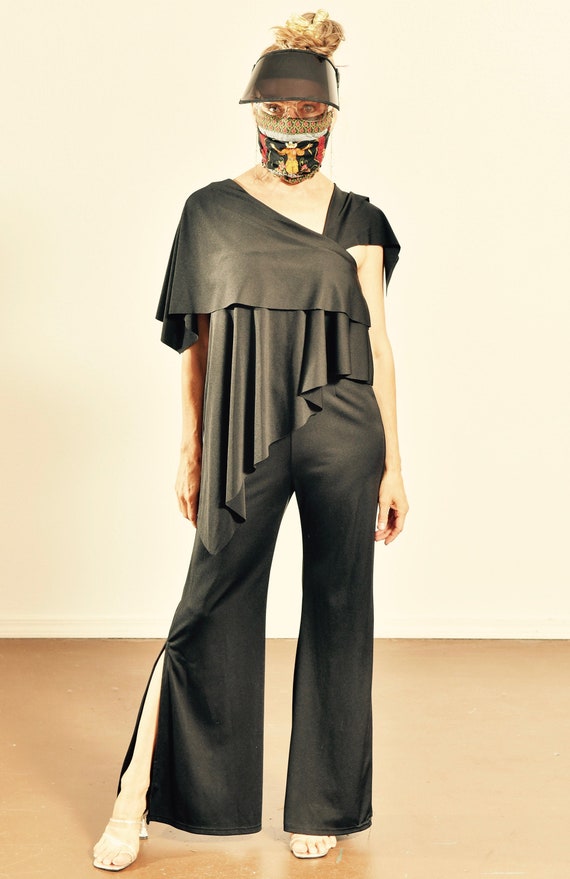 One Shoulder Jumpsuit/ Disco Jumpsuit/ Black One S