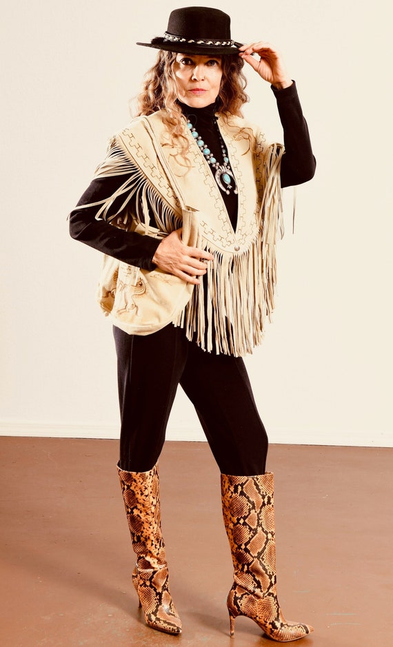 Leather Fringe Cape, Tooled Leather Purse, Calvin… - image 1