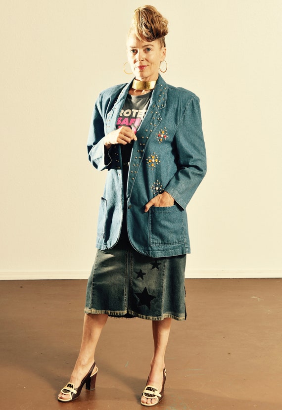 80's Denim Studded Blazer/ Vintage Studded Denim J