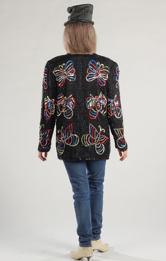 American Night/ Sequin Butterfly Jacket/ Multi-Co… - image 4