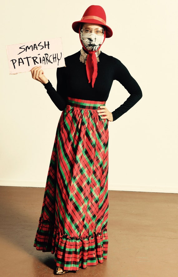 Vintage Plaid Tafetta Skirt/ 70's Plaid Skirt/ 70'