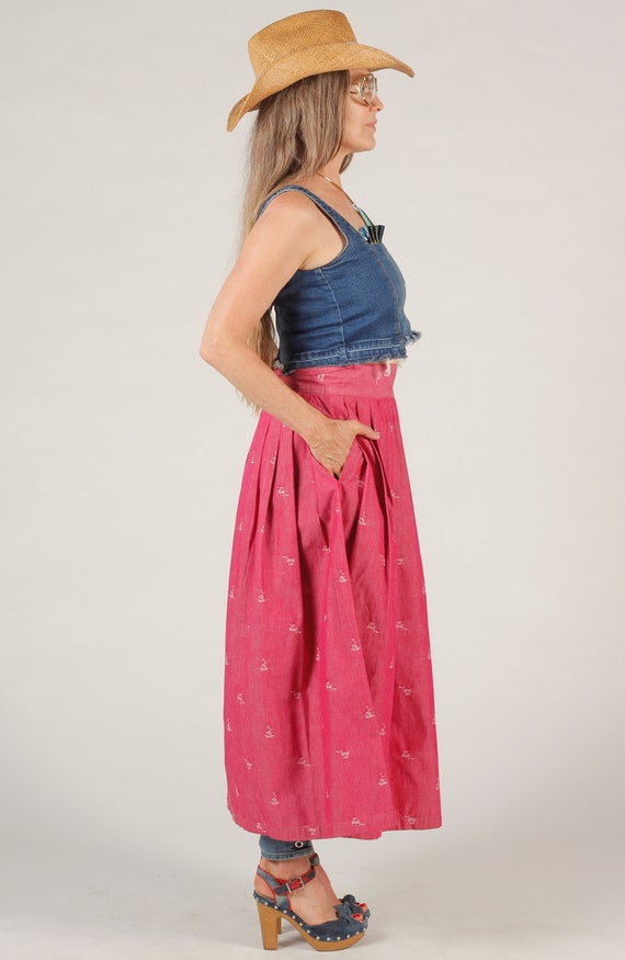 80's Preppy Pink Skirt, Long Prairie Skirt, Full … - image 3