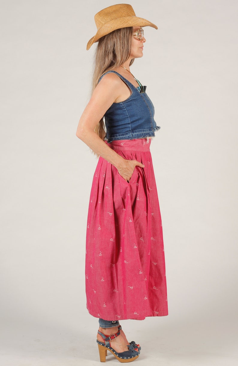 80's Preppy Pink Skirt, Long Prairie Skirt, Full Pleated Midi, Levi Strauss Skirt, Perry Ellis image 3